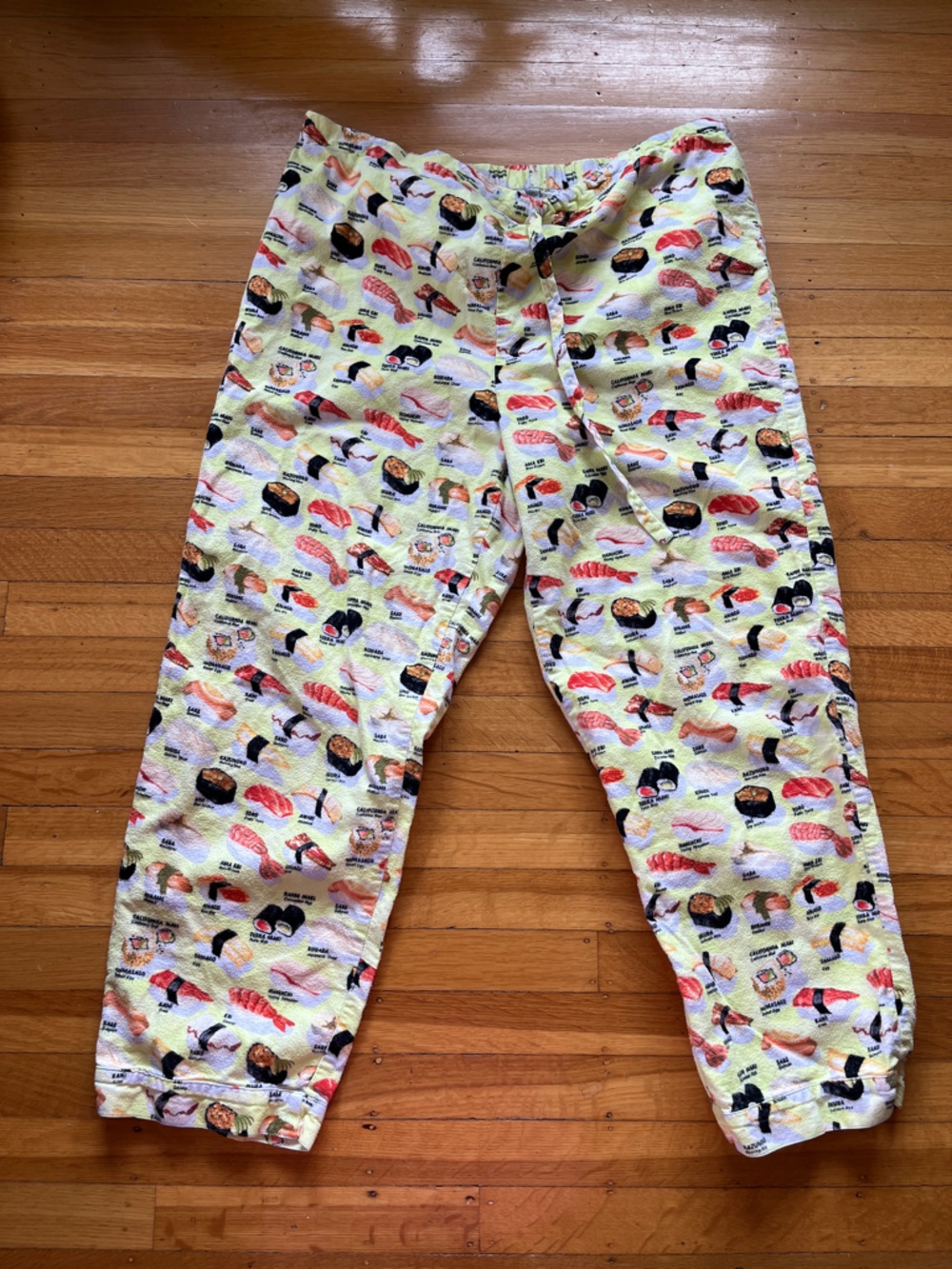The Cat’s Pajamas yellow sushi flannel PJs cozy fuzzy japanese L novelty unagi - Picture 7 of 8